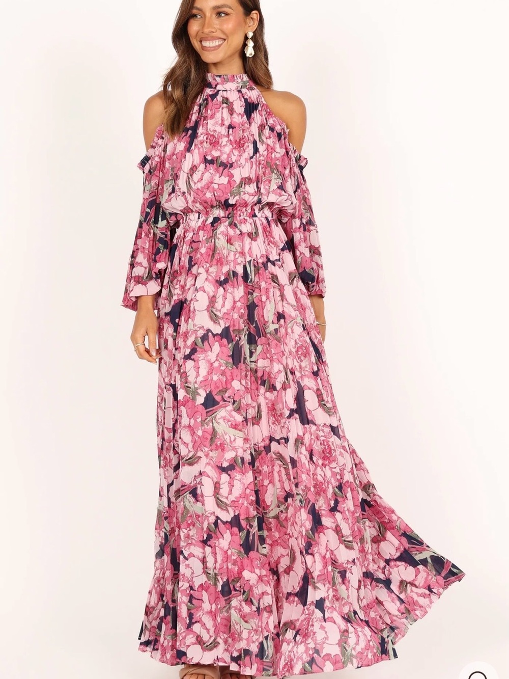 Petal & Pup Pink Floral Cold-Shoulder Maxi Dress